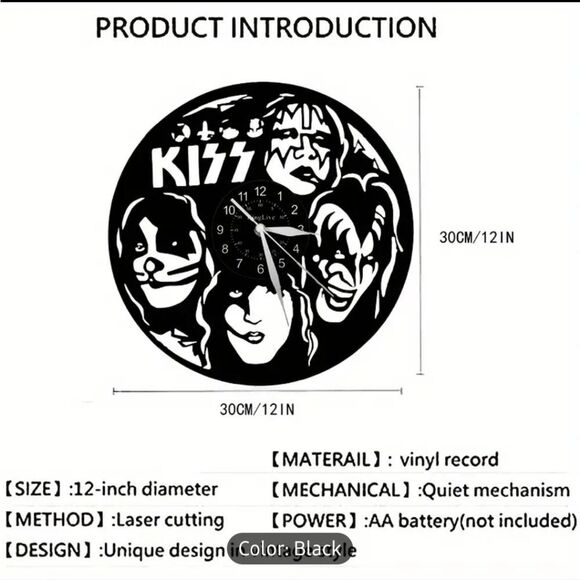 NEW KISS Vinyl Record Album Carved Wall Clock Paul Stanley Gene Simmons Makeup - Picture 4 of 8